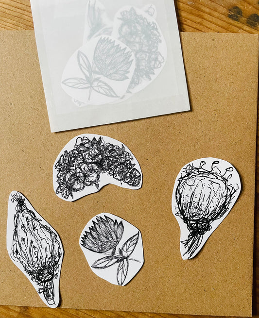 Botanische Sticker Set – 4 handgezeichnete Pflanzenmotive
