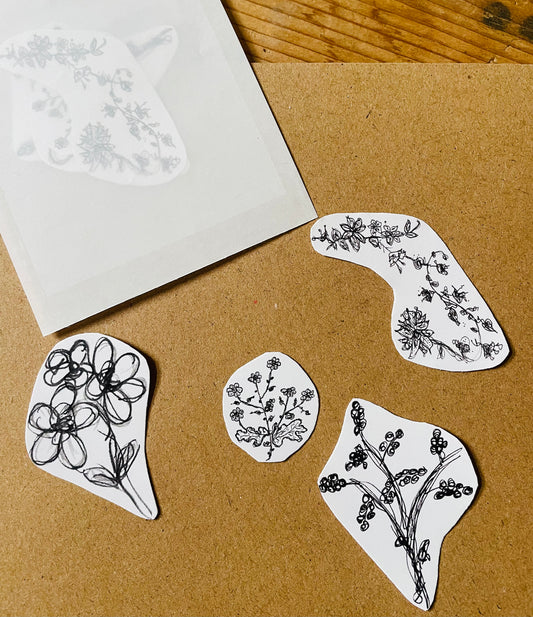 Botanische Sticker – zarte florale Illustrationen im Set (4 Stück)